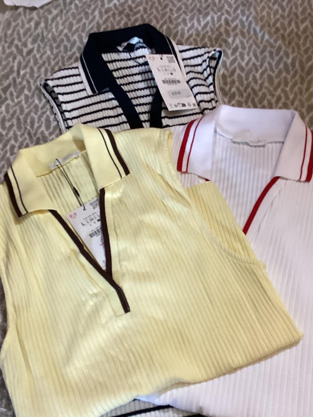 Zara Yellow, White & Navy Striped Button-Down Tops